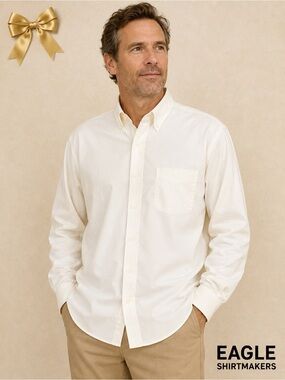 Eagle Shirtmakers NWT Ivory Pinpoint Oxford Shirt 16.5 33 100% Cotton